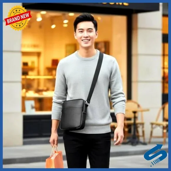 Genuine Leather Small Messenger Bag with Multiple Zipper Pockets